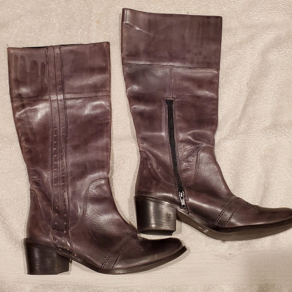 Italian Gray Leather Boots 7.5M